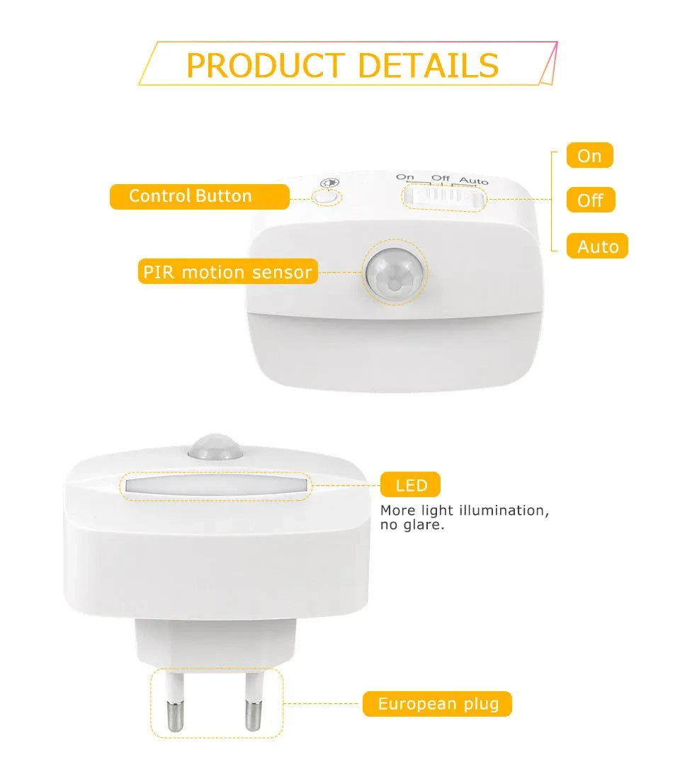 LED Night Light EU US Plug In Smart Motion Sensor Light 220V Wall Lamp For Home Aisle Hallway Stair Kitchen Bedroom Night Lamp