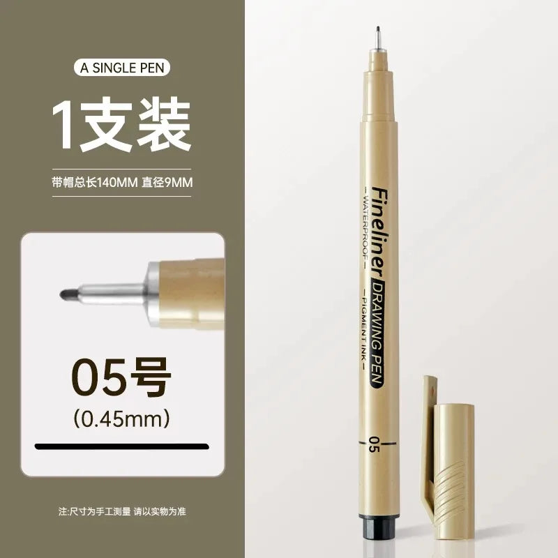 1pcs Black Fineliner Micron Pen 005-3.0mm Waterproof Pigment Ink for Manga Sketching Technical Drawing