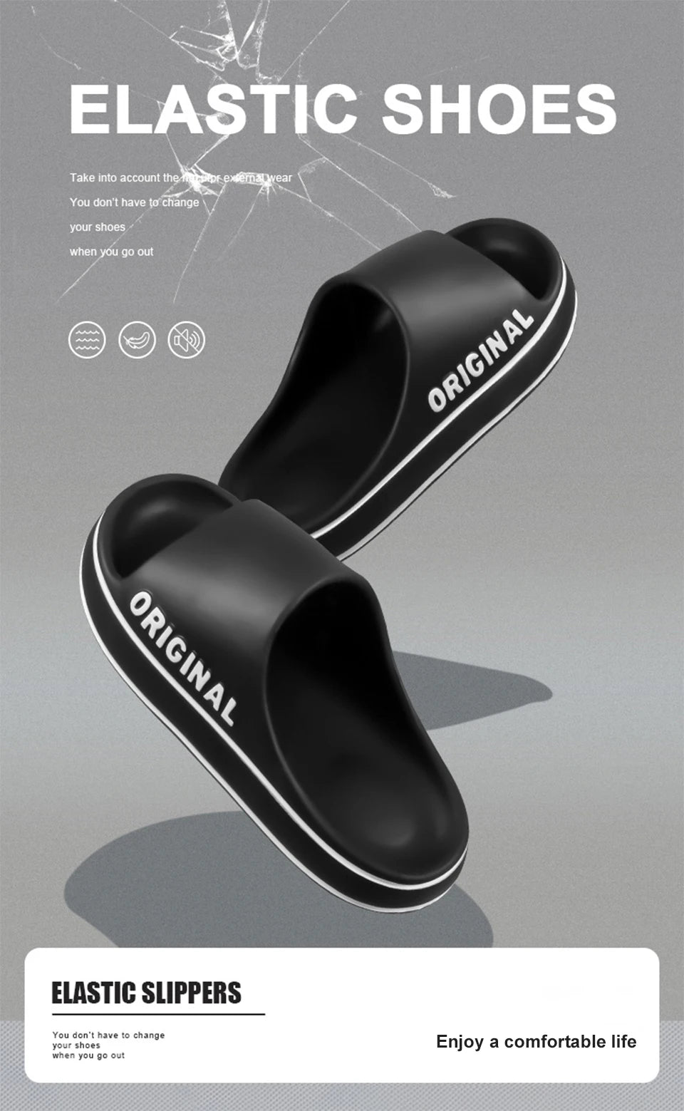 Feslishoet Letter Beach Slides Solid Color Women/Men Thick Sole Indoor Bathroom Anti Slip Sandals