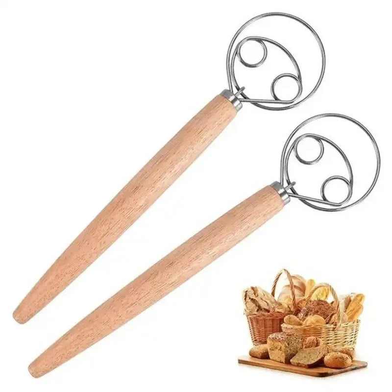 Danish Dough Whisk Stainless Steel Bread Mixer Wooden Handle Hand Blender Egg Beater DIY Baking Tools for Cake Pizza Pas