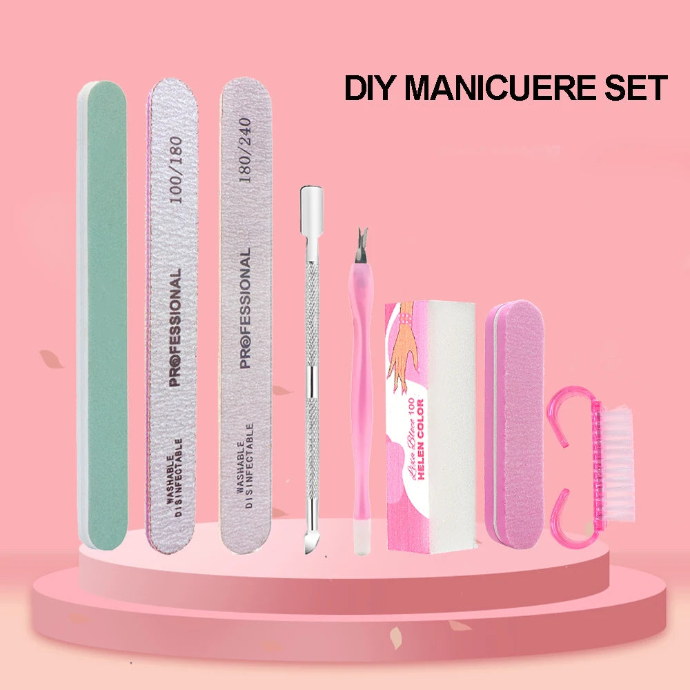 8pcs/Set Nail Manicure Care Tool Kit Nail Buffer Professional Nail Files Brush Manicure Pedicure UV Gel Nails Polish Art Tools