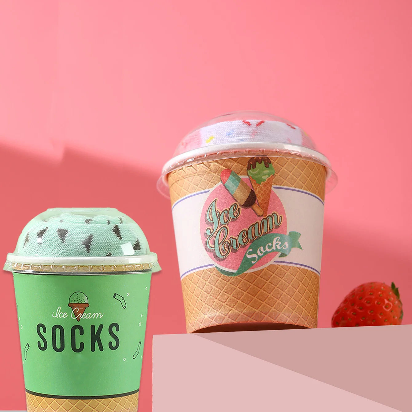 2 Pairs of Mid-Calf Men's Socks, Suitable for Both Men and Women, Novelty and Fun, Colorful Ice Cream Gift Box Socks, European and American Fashion Trend Style, Comfortable and Breathable, Party Casual Novelty Gifts, Valentin