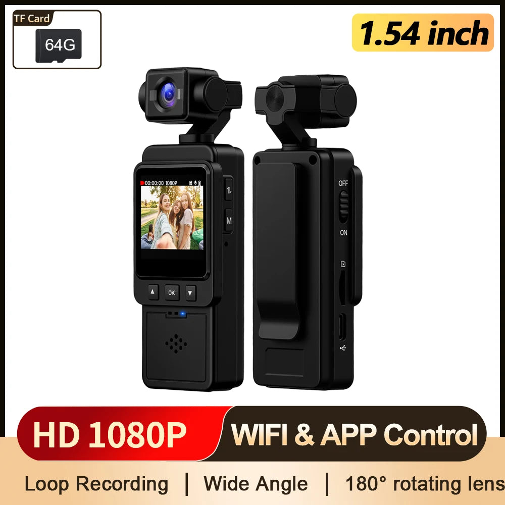 Inefala 1080P Sports Pocket Camera 1.54" Mini Lens 180° Rotatable WiFi Wireless Video Recorder 5hours Endurance Motion Camera