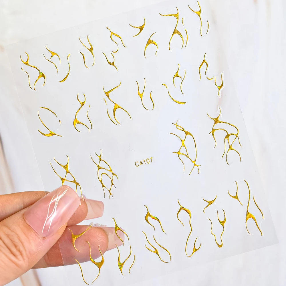 5D Gold Marble Texture Bronzing Nail Art Sticker 5 Colors Irregular Marble Pattern Nail Decals Simple Line Design Nail Accessori