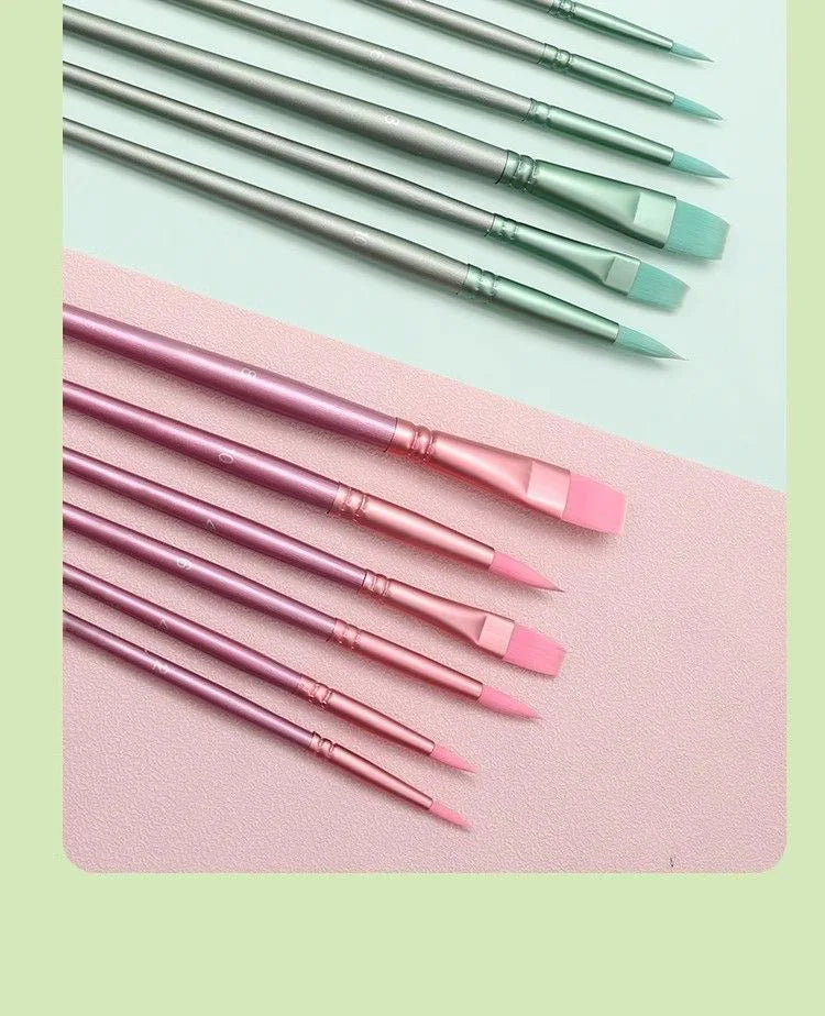 Watercolor Brush Set Pointed Round Flat Head Soft Hair Beginner's Art Student Hand Drawn Watercolor Nylon Painting Material
