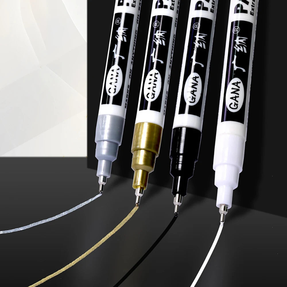 4pcs Oil Based White Black Permanent Paint Markers Pens 0.7mm Extra Fine Waterproof, for Rock Painting, Wood, Metal, Canvas