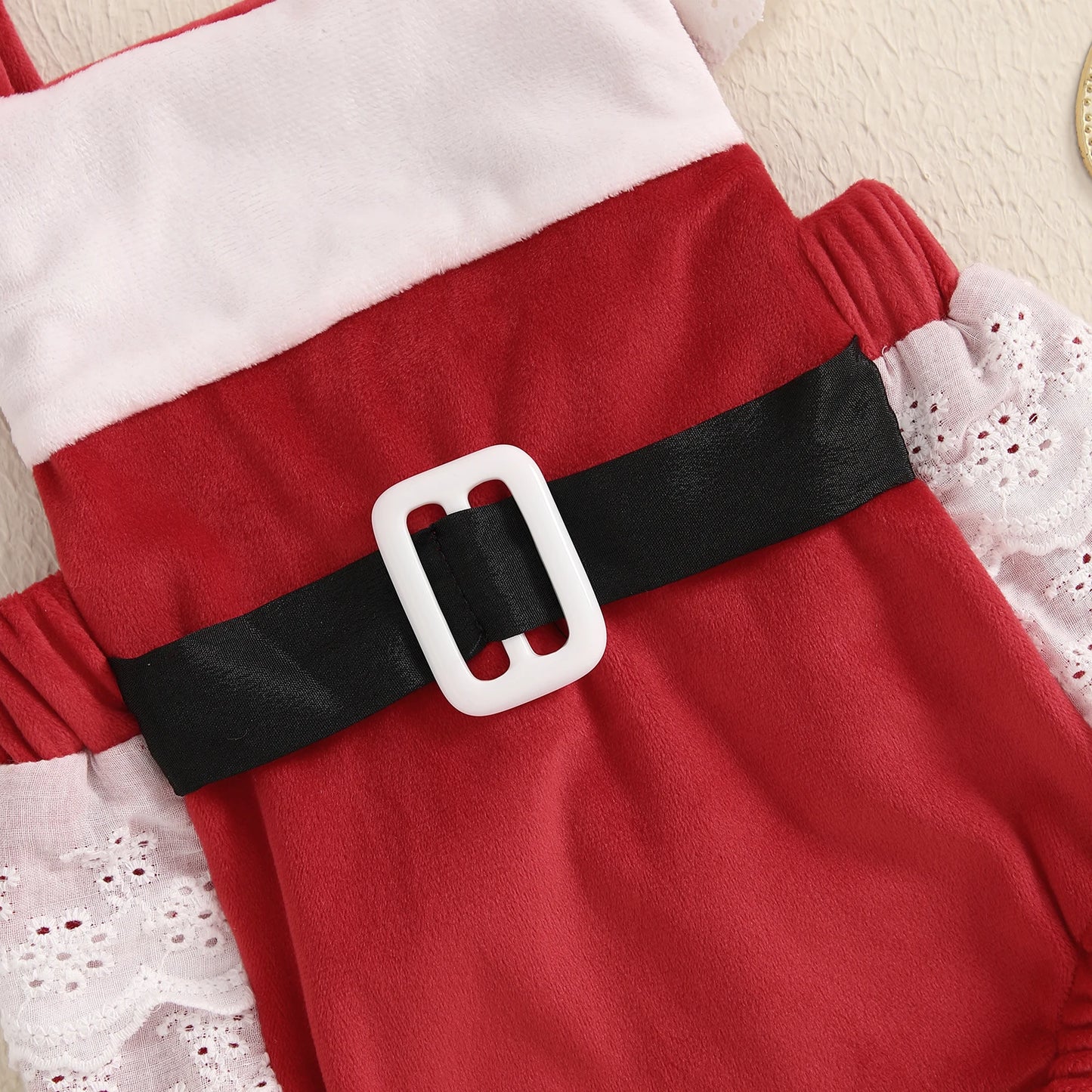 Adorable Christmas-themed Baby Girl Romper with Headpiece - Triangular Design Infant Clothing Set
