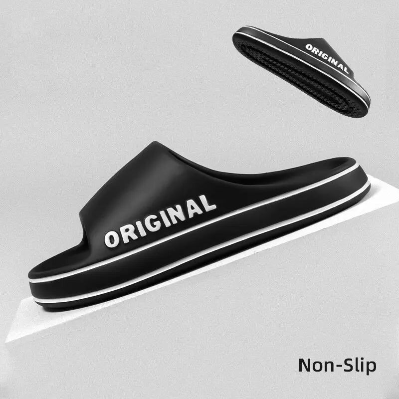 Feslishoet Letter Beach Slides Solid Color Women/Men Thick Sole Indoor Bathroom Anti Slip Sandals