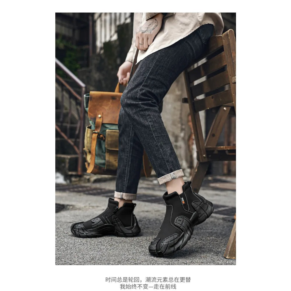 2025 New Men's High - top Shoes for Autumn - Anti - slip Waterproof  Side - zipper Work Shoes for Construction Site