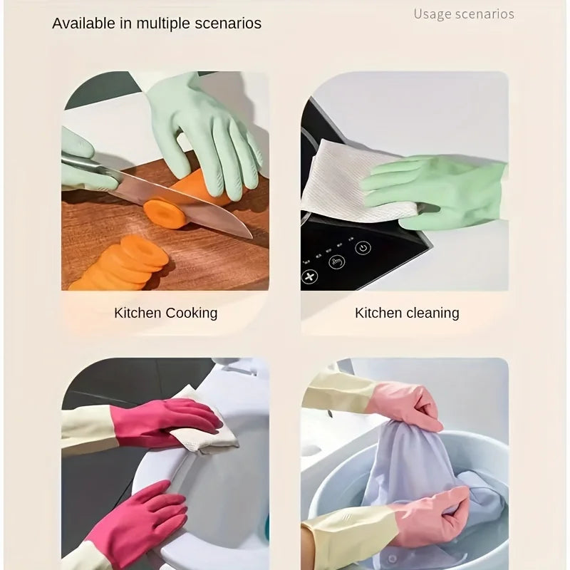 4pcs Waterproof Housework Cleaning Gloves Kitchen Cleaning Latex Laundry Dishwashing Gloves Wear Resistant Rubber Work Gloves