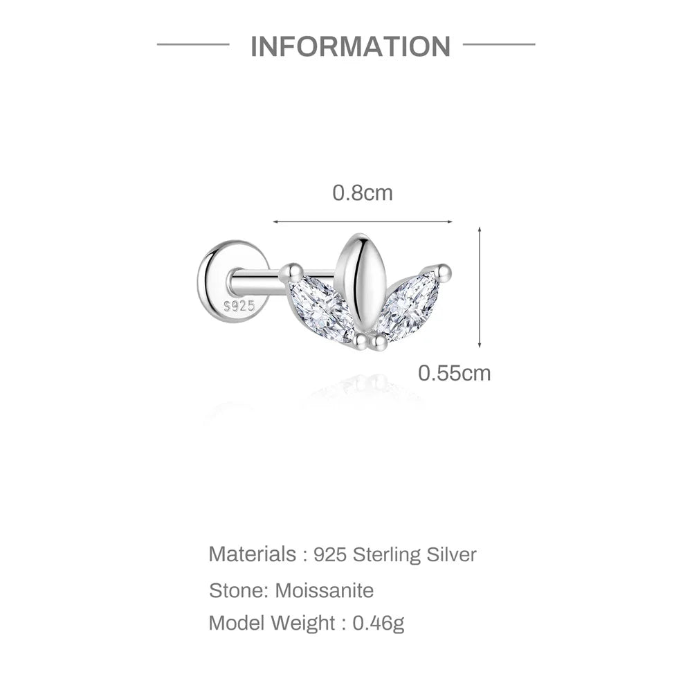 CANNER 1PC Moissanite Spherical Vertical Eight-pointed Star Piercing Earrings 925 Sterling Silver Jewelry Valentine's Day Gift