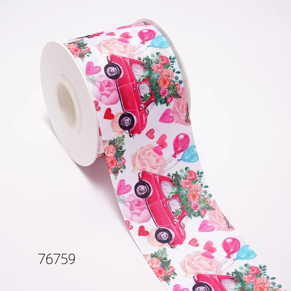 5 Yards 3inch 75mm of  Valentine's Day flowers  Printed Ribbon For Hair Bows DIY Crafts Handmade Accessories 76711