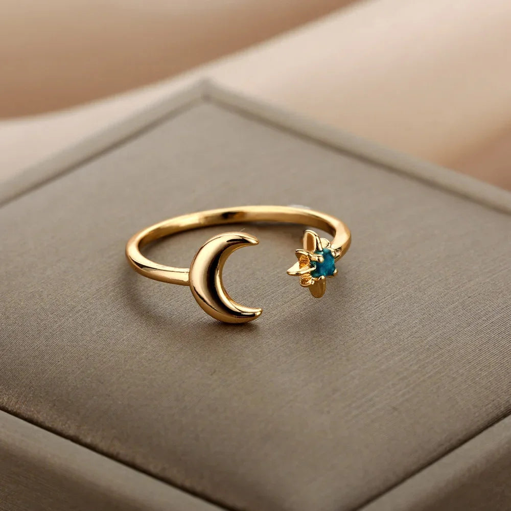 Trend Opal Finger Rings For Women Stainless Steel Adjustable Couple Geometric Open Ring Handmade Aesthetic Jewelry Gift Anillos
