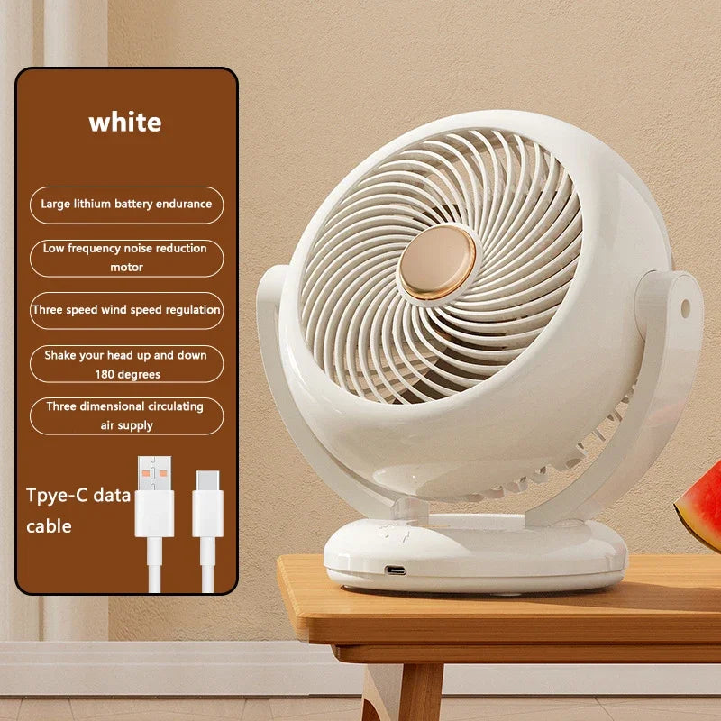 Mini Portable Fan Desktop Electric Fan Rotation Adjustable Angle Quiet Rechargeable Wireless Fan For Room Home Office Camping