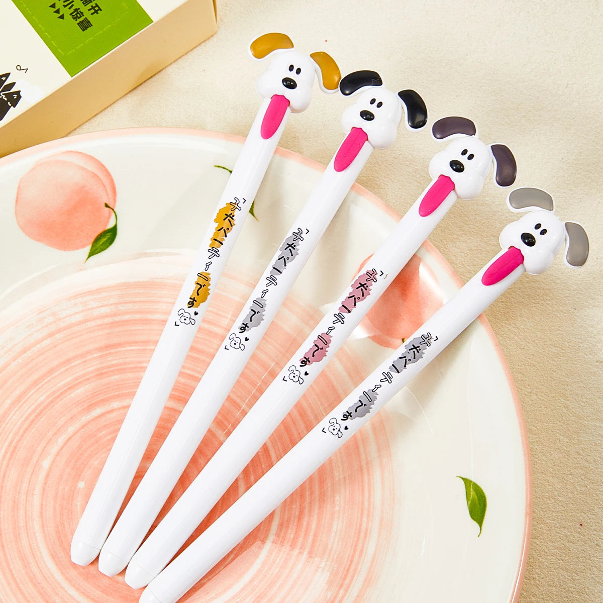 4-Piece Animal Dog-Themed Gel Pen, 0.5mm Fine Tip, Black Ink, Fun Tongue-Over Design.
