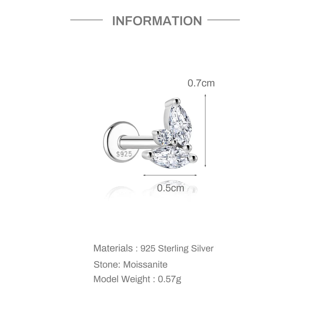 CANNER 1PC Moissanite Spherical Vertical Eight-pointed Star Piercing Earrings 925 Sterling Silver Jewelry Valentine's Day Gift