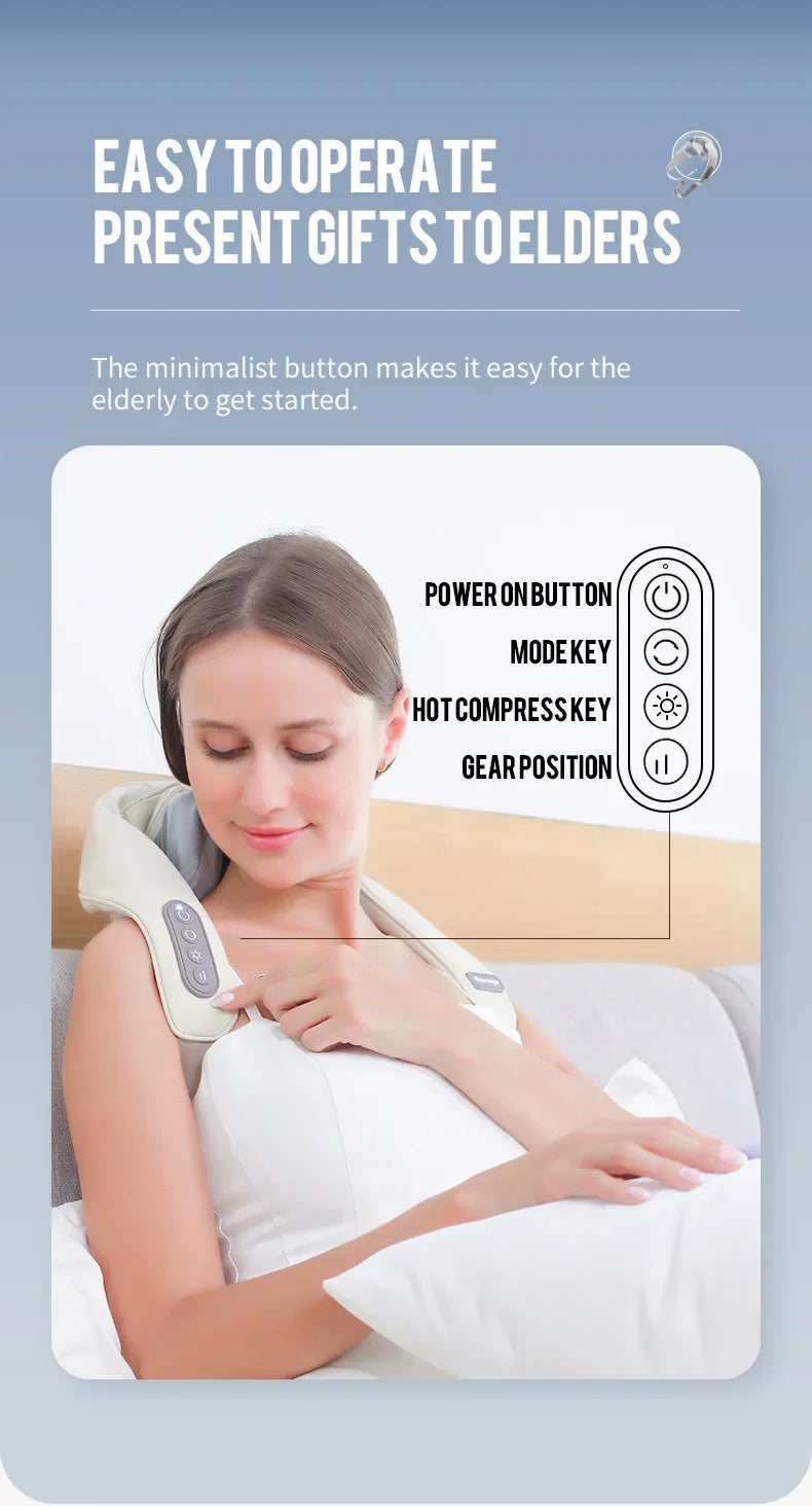 Wireless Neck And Back Massager Shoulder Kneading Massage Shawl Cervical Relaxing Trapezius Massager