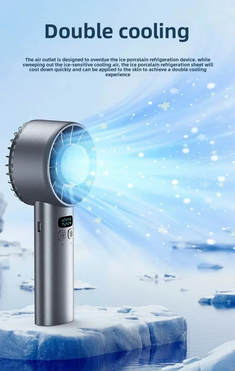 TINSOL Ice-cooling high-speed handheld fan 5200mAh portable mini fan, suitable for travel, camping, and outdoors