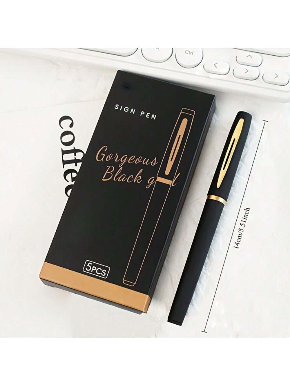 1/10Pcs-Stylish Black Gold Neutral Pen - 0.5mm Fine Tip, High Capacity, Ideal for Offices