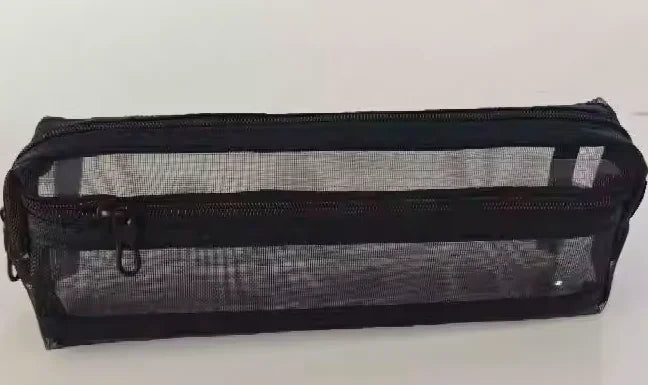 Double Layer Mesh Pen Bag Large Capacity Transparent Stationery Storage Bag Multifunctional Zipper Exam Supplies Organizer