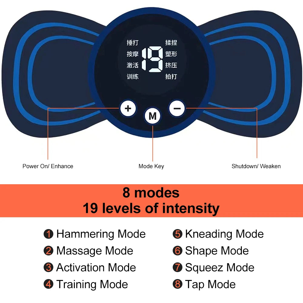 Mini Cervical Spine Patch Remote Control and Portable Massager with Patches for Full Body Massage with Multi-mode Adjustment