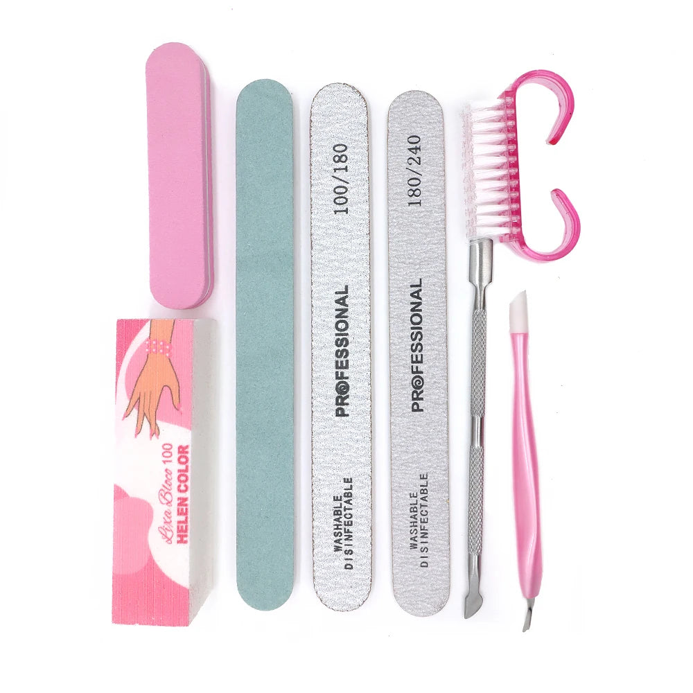 8pcs/Set Nail Manicure Care Tool Kit Nail Buffer Professional Nail Files Brush Manicure Pedicure UV Gel Nails Polish Art Tools