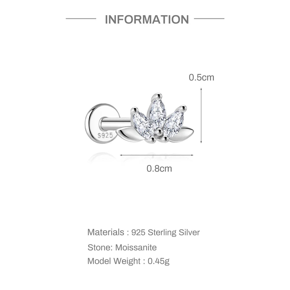 CANNER 1PC Moissanite Spherical Vertical Eight-pointed Star Piercing Earrings 925 Sterling Silver Jewelry Valentine's Day Gift