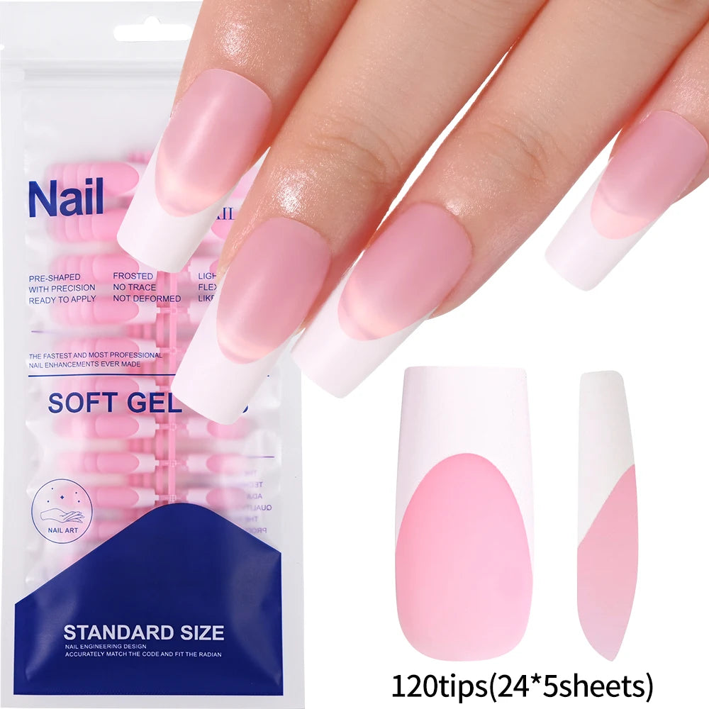 120pcs Short Square False Toe Nail Tips Pink French Soft Gel Press On Toenails White Edge Fake Toe nails Full Cover Toe Nail Tip