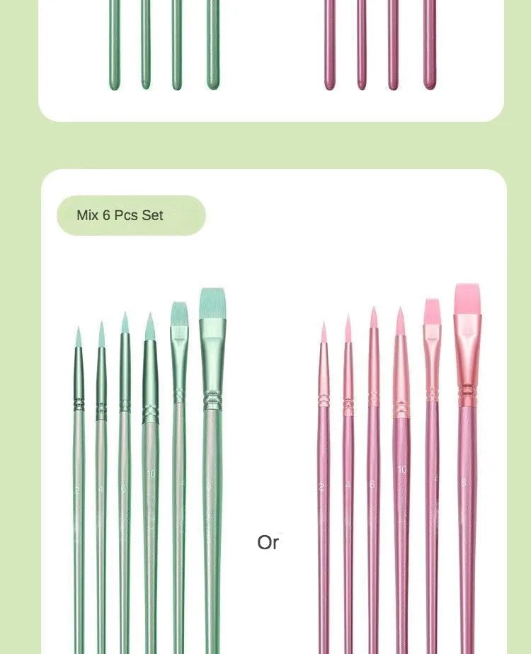 Watercolor Brush Set Pointed Round Flat Head Soft Hair Beginner's Art Student Hand Drawn Watercolor Nylon Painting Material