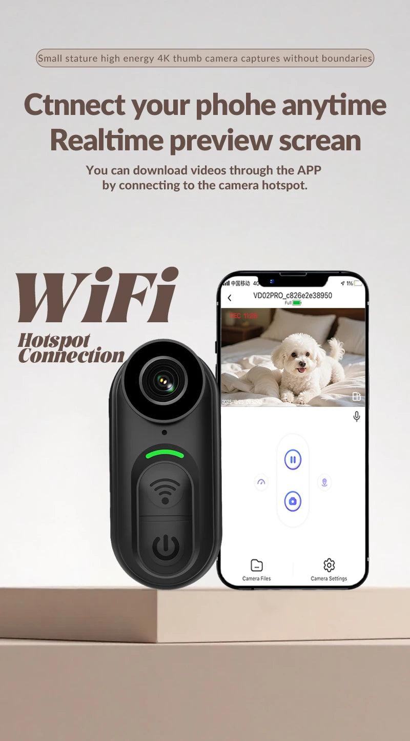 Compact Waterproof 4K Mini Body Camera 6-Axis Stabilized Thumb Cam for Outdoor Sports & Travel Recording