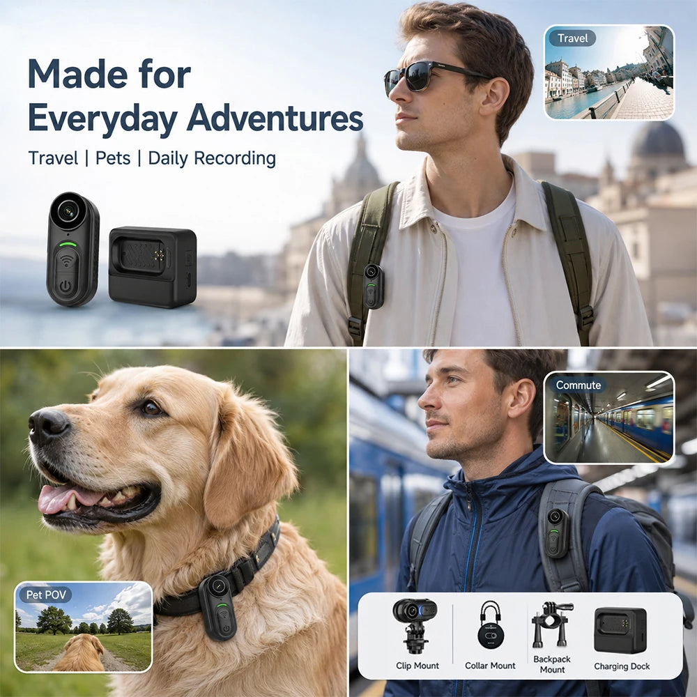 Compact Waterproof 4K Mini Body Camera 6-Axis Stabilized Thumb Cam for Outdoor Sports & Travel Recording