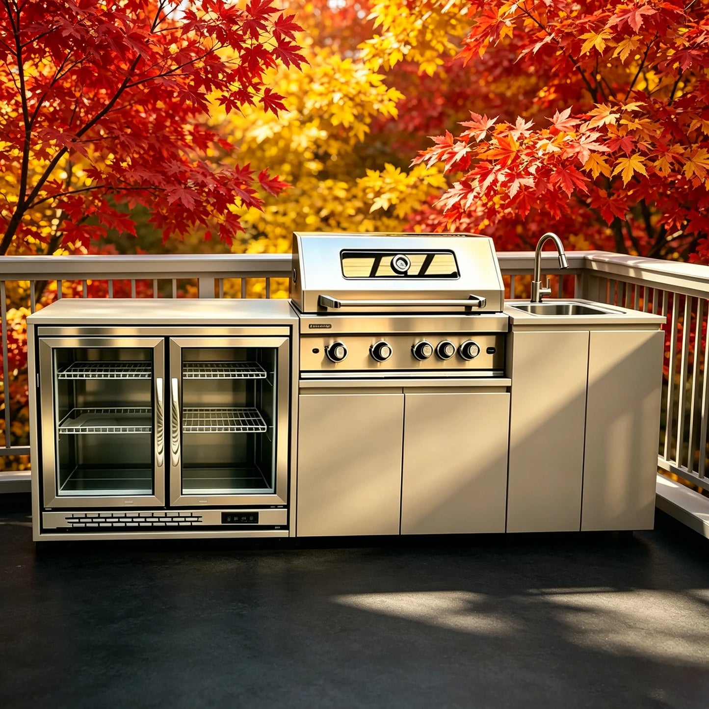 Stainless Steel Outdoor Kitchen With BBQ And Fridge With Grill Cooktop Sink Fridge Rolling Movable On Wheels For Backyard Patio