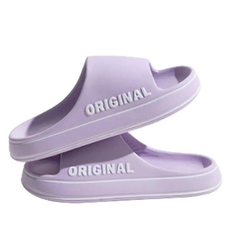 Feslishoet Letter Beach Slides Solid Color Women/Men Thick Sole Indoor Bathroom Anti Slip Sandals