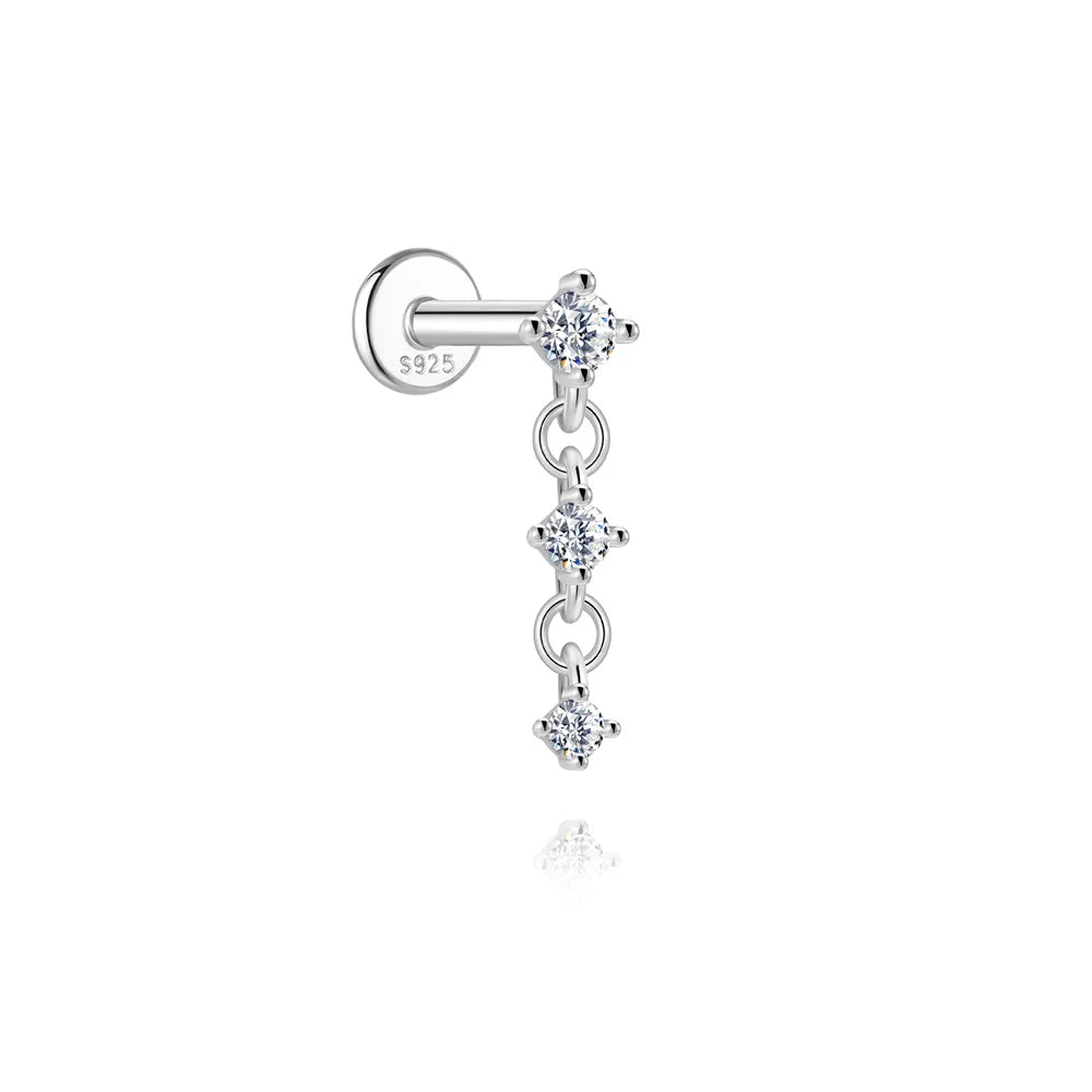 CANNER 1PC Moissanite Spherical Vertical Eight-pointed Star Piercing Earrings 925 Sterling Silver Jewelry Valentine's Day Gift