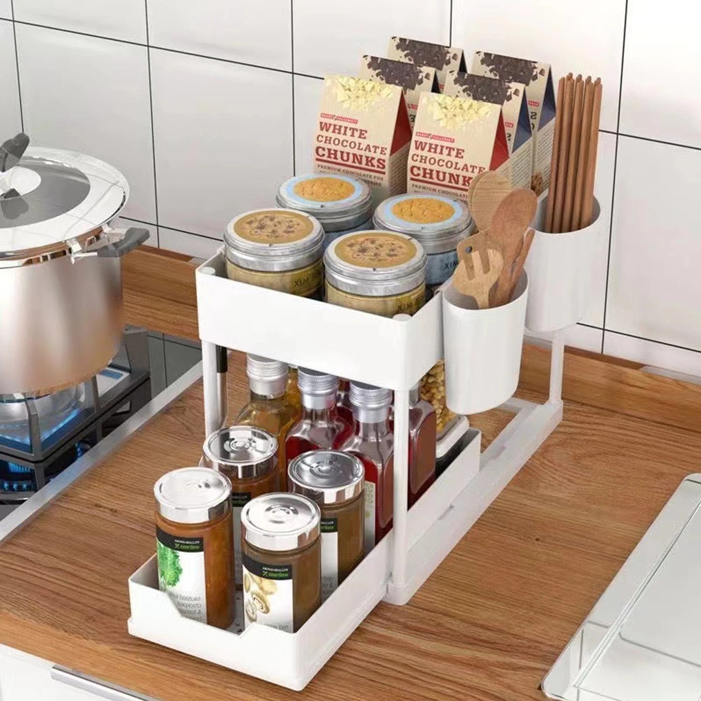 New 2 Tier Under Sink Organizer, Pull Out Sliding Rack, Multi-Function Shelf for Kitchen Bathroom,Space Saving Cabinet Organizer