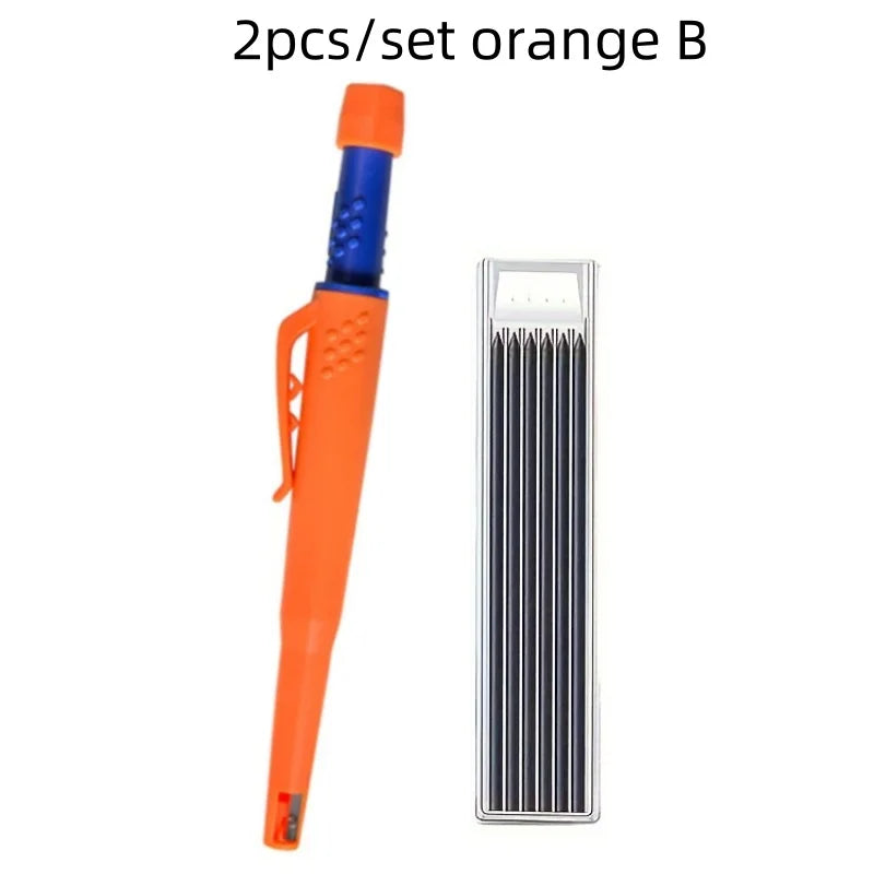 Solid Carpenter Pencil Set 2.8mm Deep Hole Mechanical Pencil Marker with Built in Sharpener for Carpenter Woodworking Architect