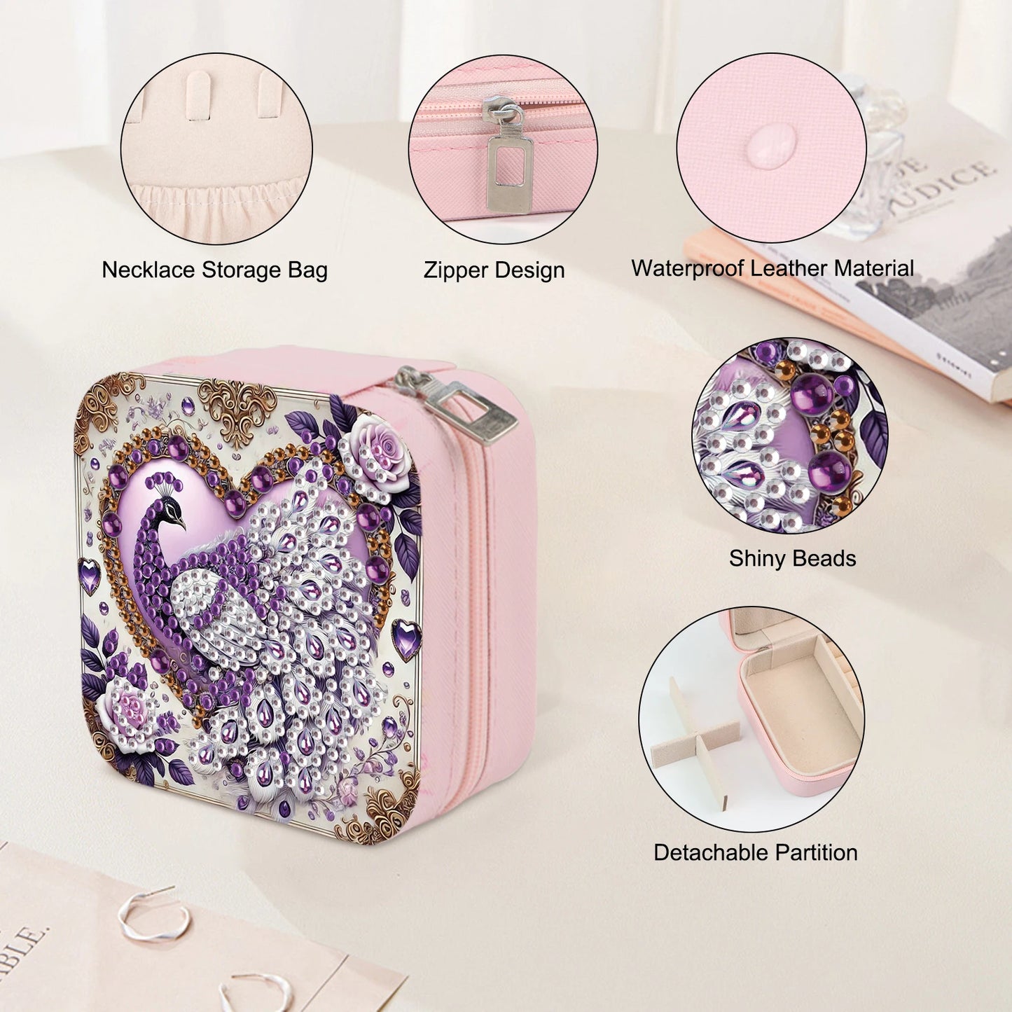 Diamond Art Painting Jewelry Organizer Box kit,DIY Peacock Jewelry Box for Adults, Portable Jewelry Case Jewelry storage Gifts