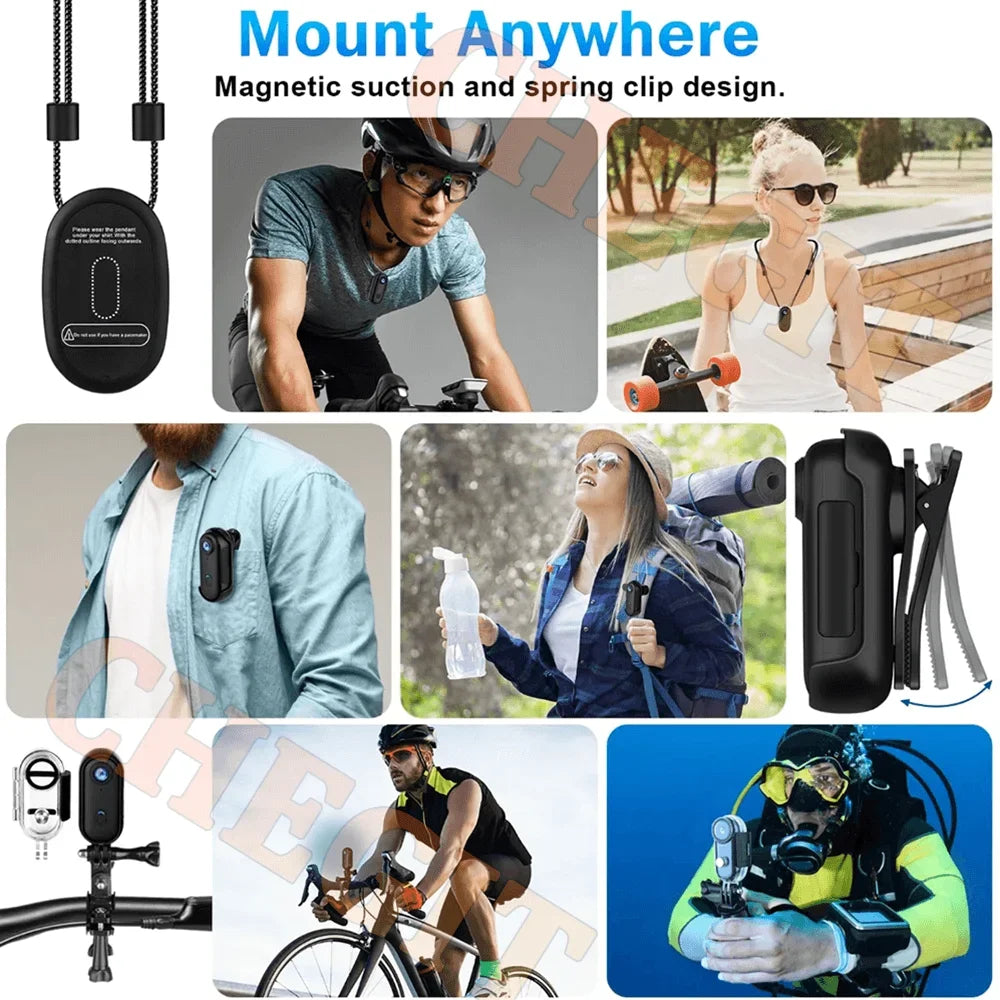 4K FHD POV Collar Cam Small Sports Camera Magnetic Necklace Pets Camcorder Mini Wireless WiFi H88 Bodycam Recording Vlog Selfie