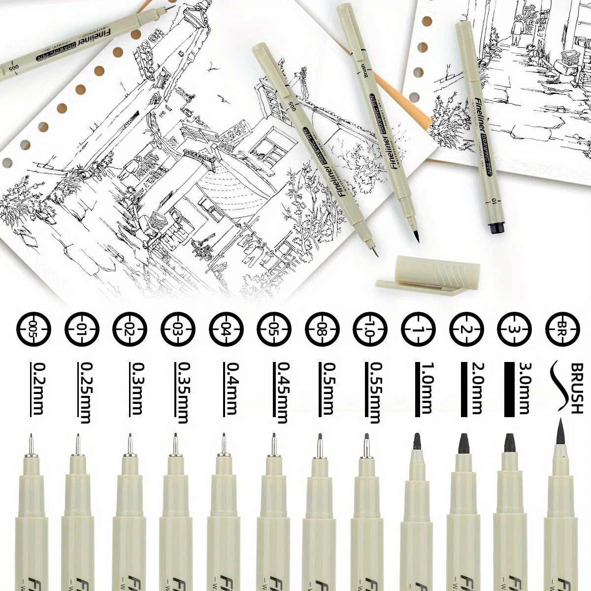 1pcs Black Fineliner Micron Pen 005-3.0mm Waterproof Pigment Ink for Manga Sketching Technical Drawing