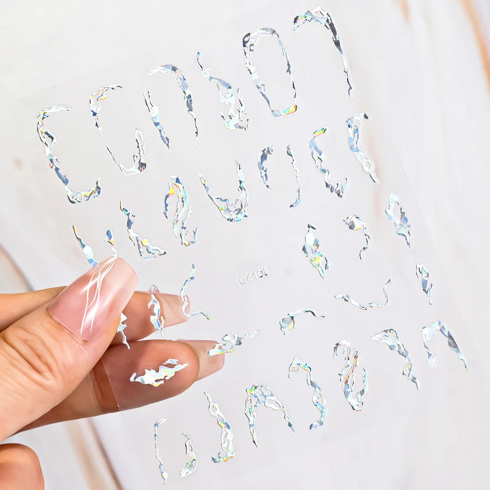 5D Gold Marble Texture Bronzing Nail Art Sticker 5 Colors Irregular Marble Pattern Nail Decals Simple Line Design Nail Accessori