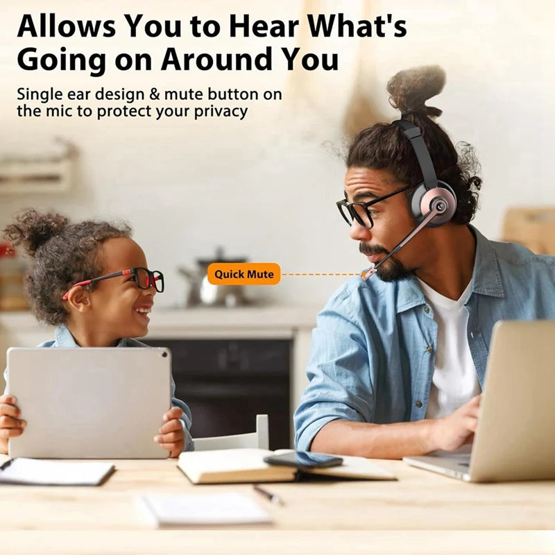 ETCS -Wireless Headset, Bluetooth Headset With Noise Canceling Microphone, Wireless Headset With USB Dongle For Home Office