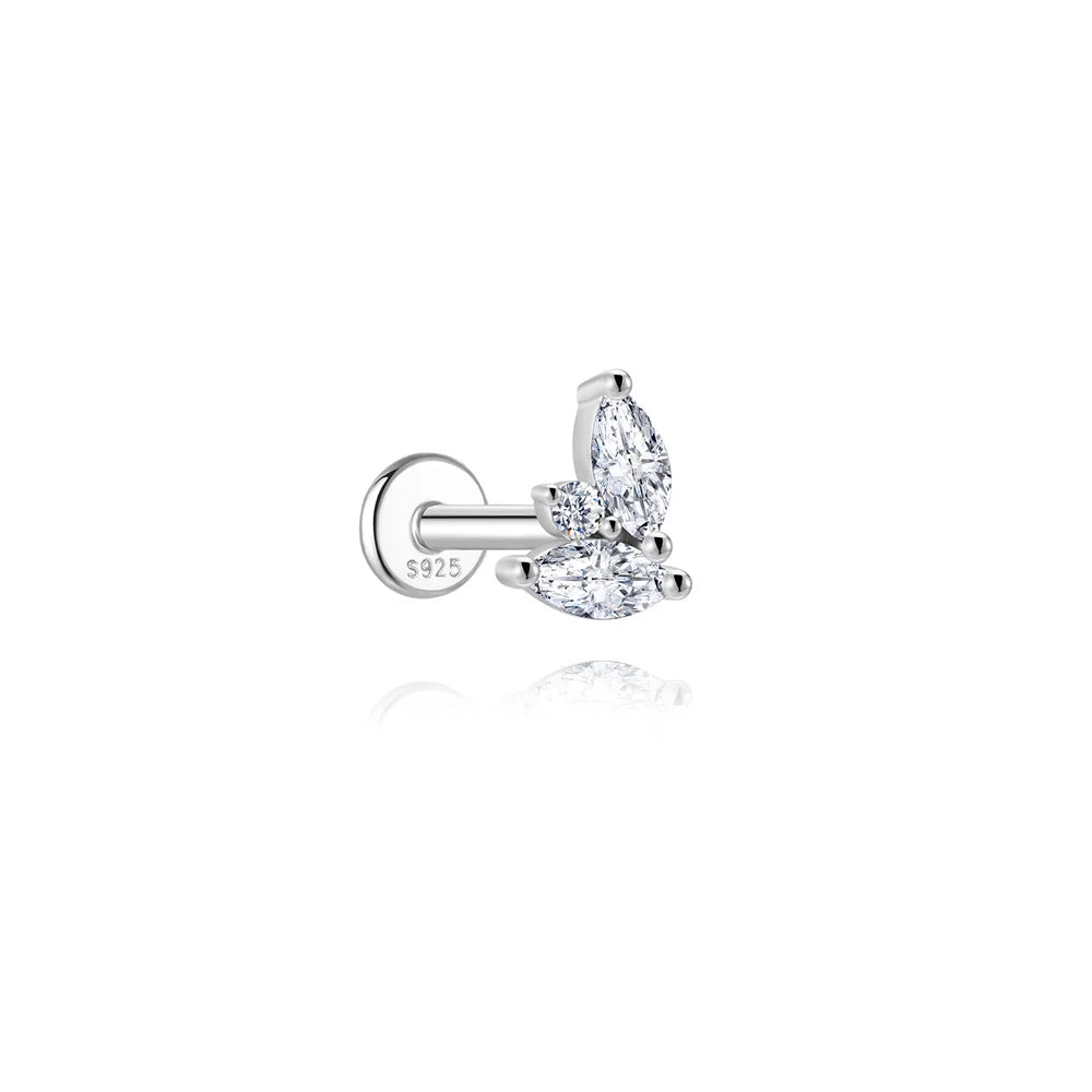CANNER 1PC Moissanite Spherical Vertical Eight-pointed Star Piercing Earrings 925 Sterling Silver Jewelry Valentine's Day Gift