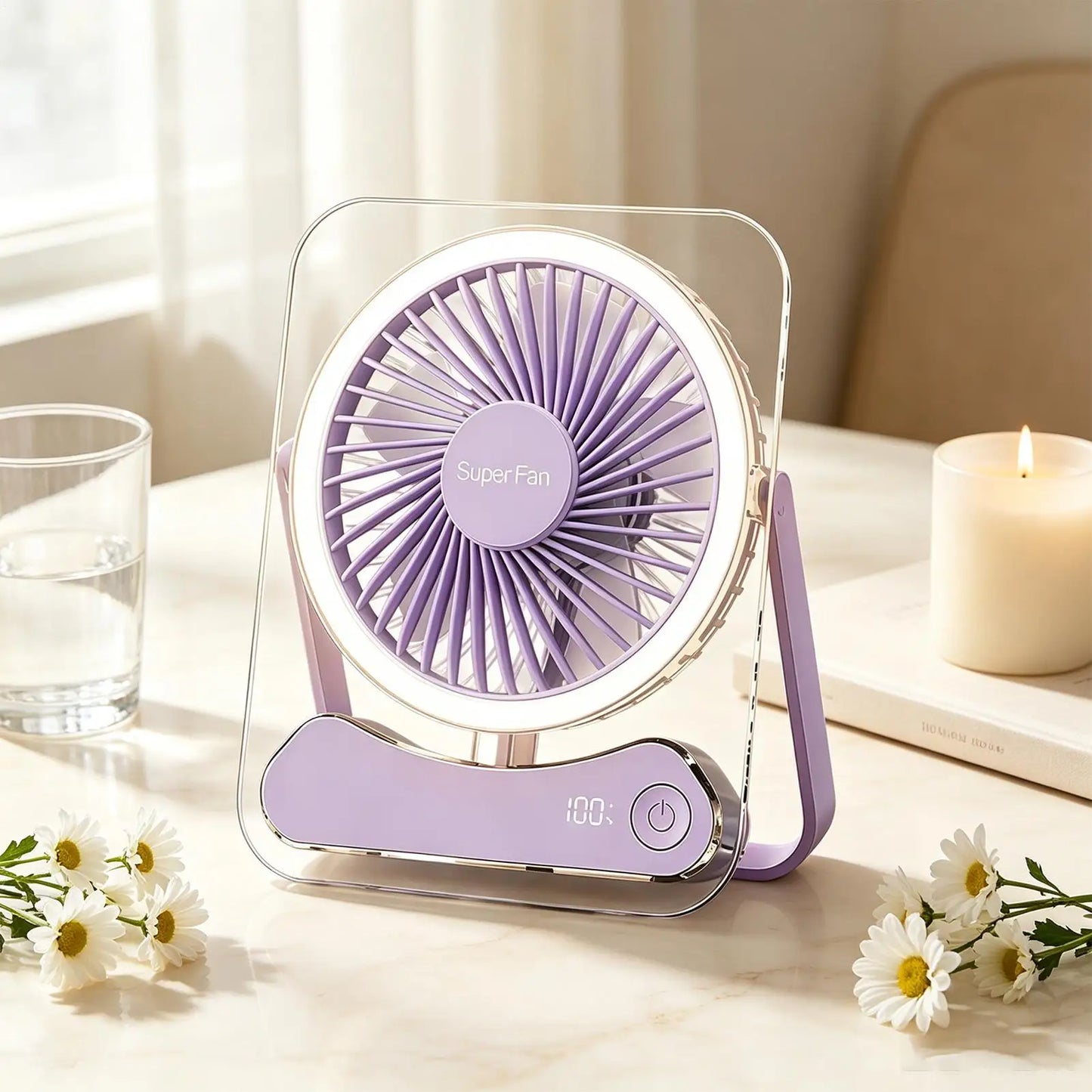 Travel Fan For Sleeping Long Lasting 5 Speeds Foldable LED Lights Device Portable Fan USB Rechargeable For Home Office Bedroom