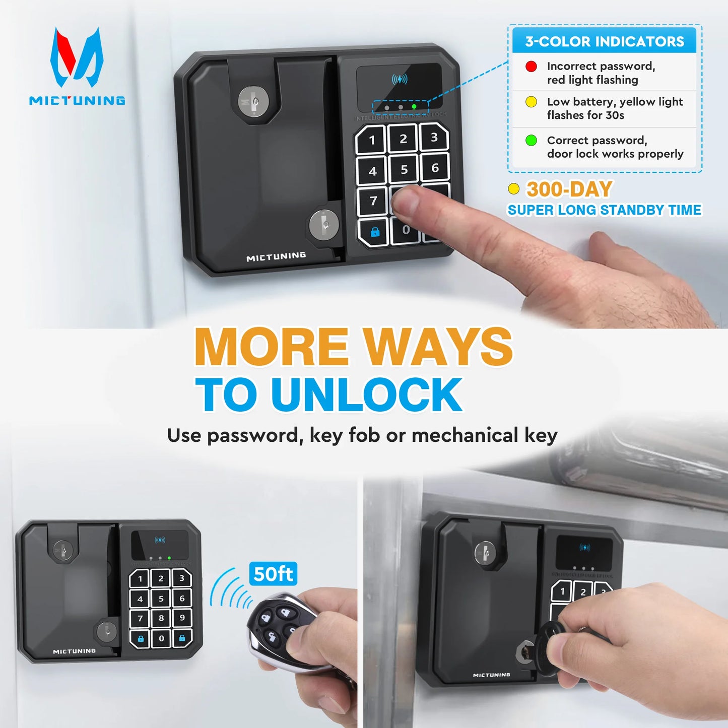 MICTUNING Keyless RV Door Lock,Multiple Unlocking Methods,Remote Key Range Up to 50FT, Heavy Duty Steel Waterproof For Campers