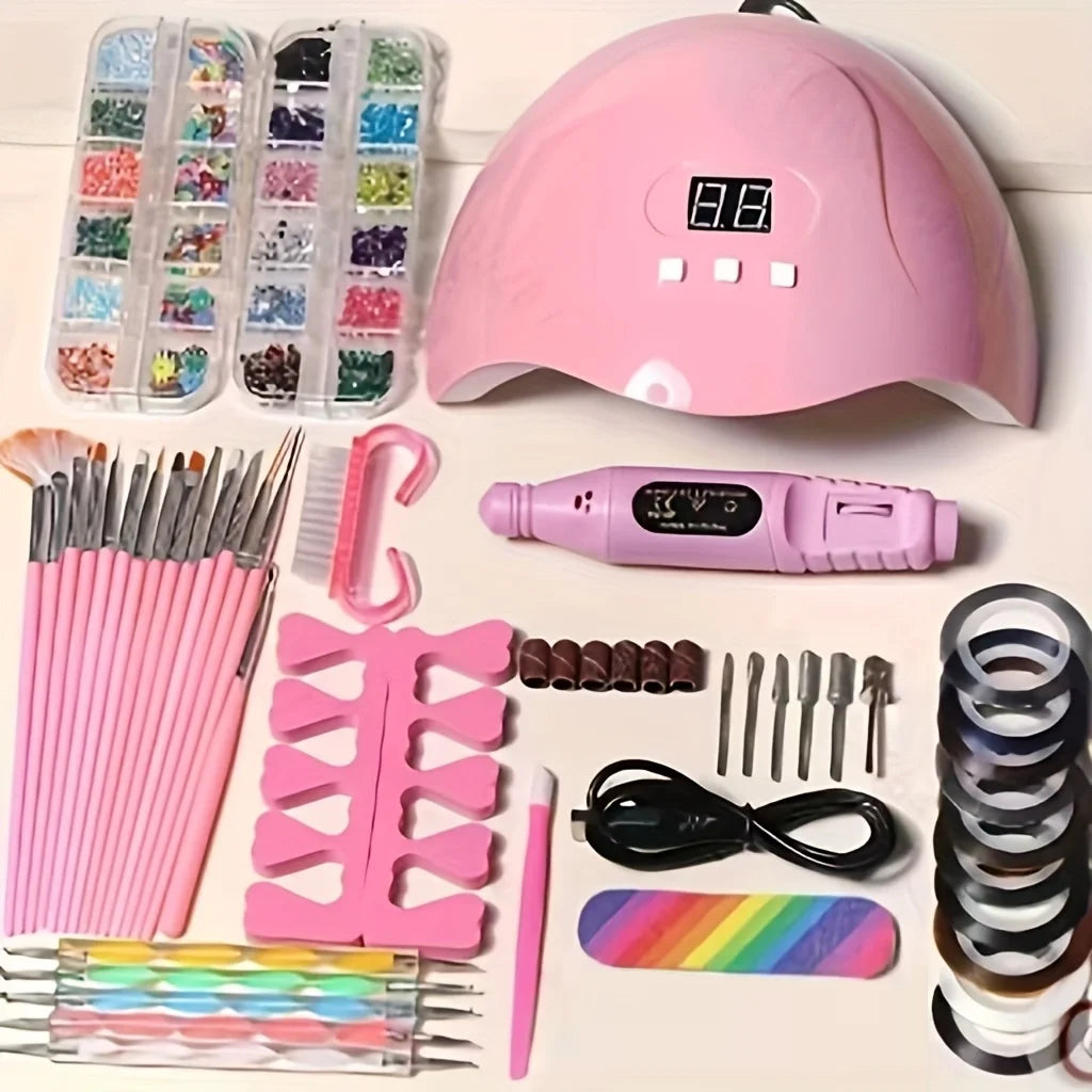 Manicure tool set, including manicure lamp, professional polisher, dead skin remover, cuticle separator - stainless steel DIY ma