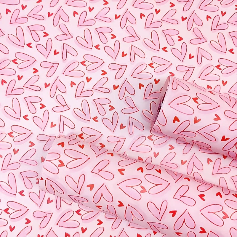 50 Sheets Bright Pink Heart Tissue Wrapping Paper with & heart patterns-Suitable for Bouquet Wrapping,DIY Crafts,Valentine's Day
