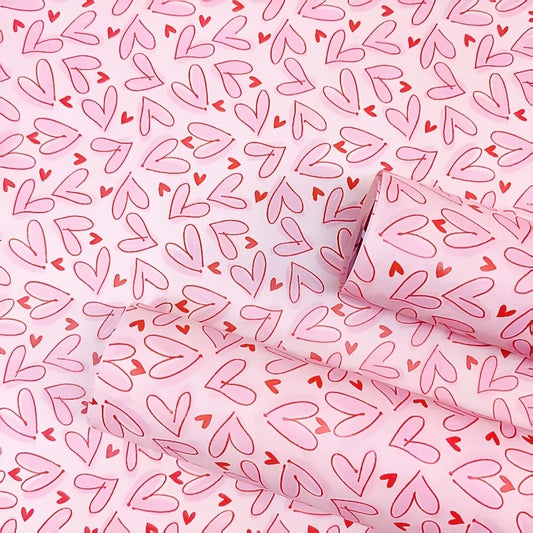 50 Sheets Bright Pink Heart Tissue Wrapping Paper with & heart patterns-Suitable for Bouquet Wrapping,DIY Crafts,Valentine's Day