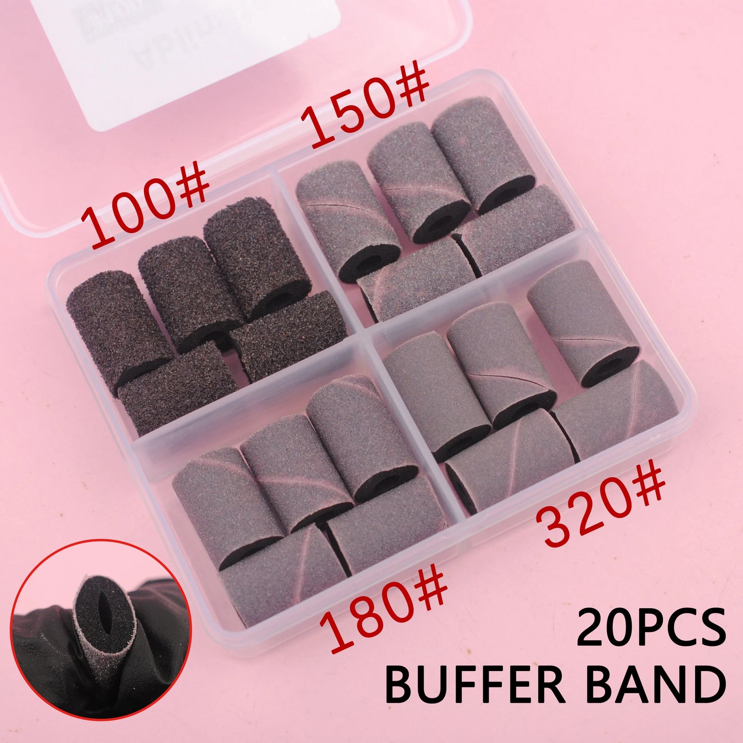 Nail Drill Buffer Bands,Soft Sponge Sanding Bands with 1pc bit,Nail Polish Sanding Buffer Bands, Grit 100#/150#/180# /320#