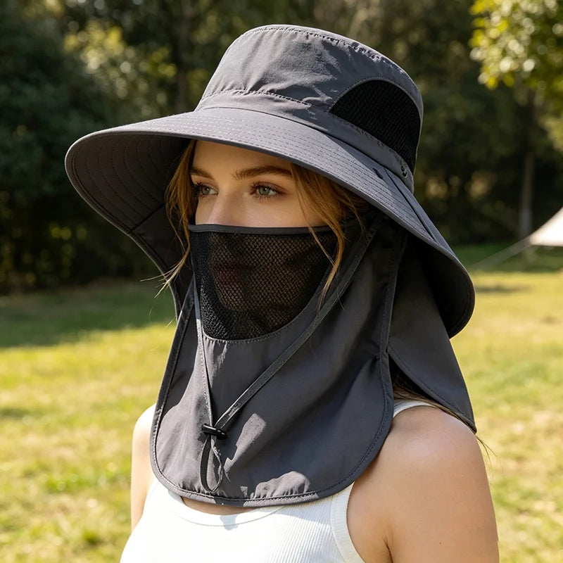 UPF 50+ Sun Hat with Face Neck Flap Wide Brim UV Protection Fishing Hat for Men Women Outdoor Hiking Gardening