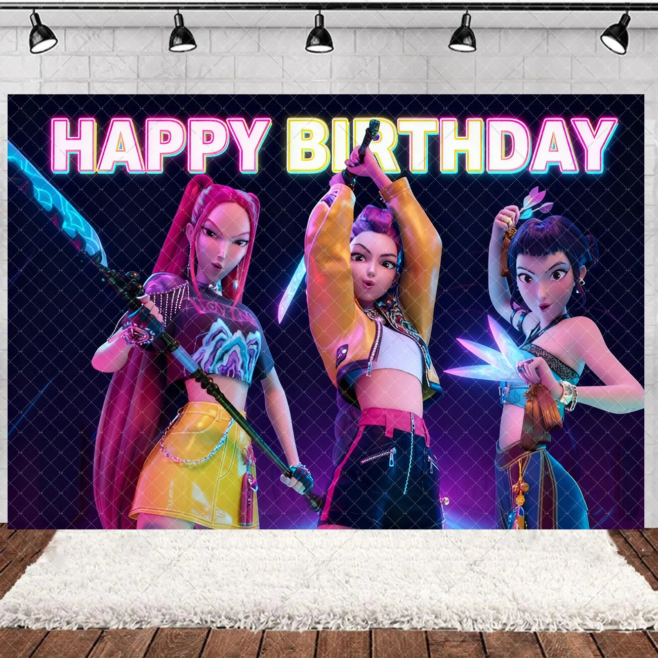 Hot KPop Girl Demon Hunters Backdrop Popular Anime Adult Children's Birthday Party Decorations Baby Shower Supplies Photo Props